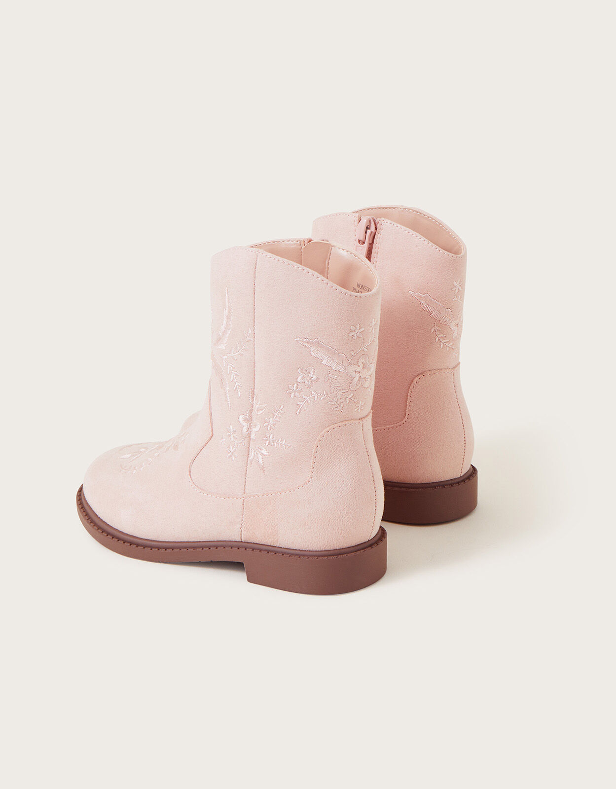 Suede Embroidered Floral Cowboy Boots Pink