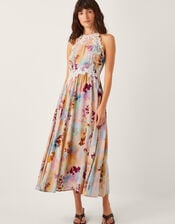 Mia Floral Embroidered Halter Midi Dress, Multi (MULTI), large