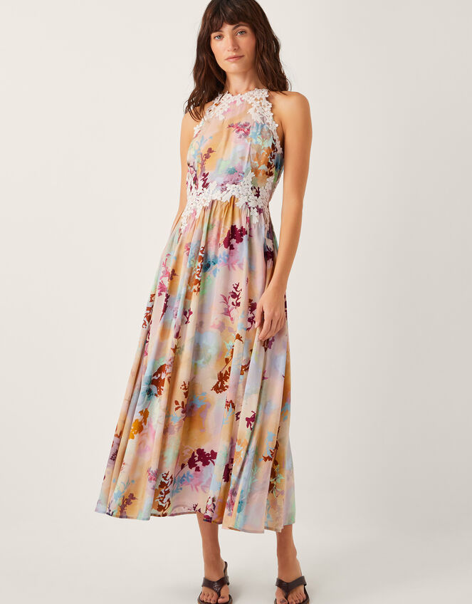 Mia Floral Embroidered Halter Midi Dress, Multi (MULTI), large