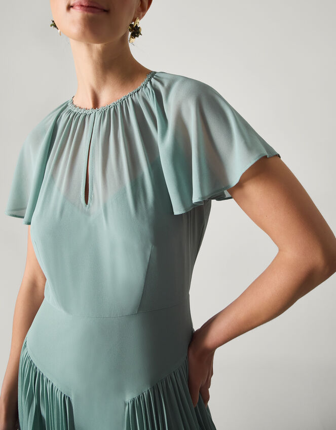 Madison Flutter Sleeve Pleated Bridesmaid Dress Green