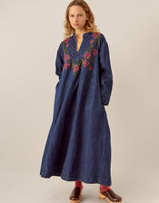 East Reyna Denim Embroidered Dress, Blue (INDIGO), large