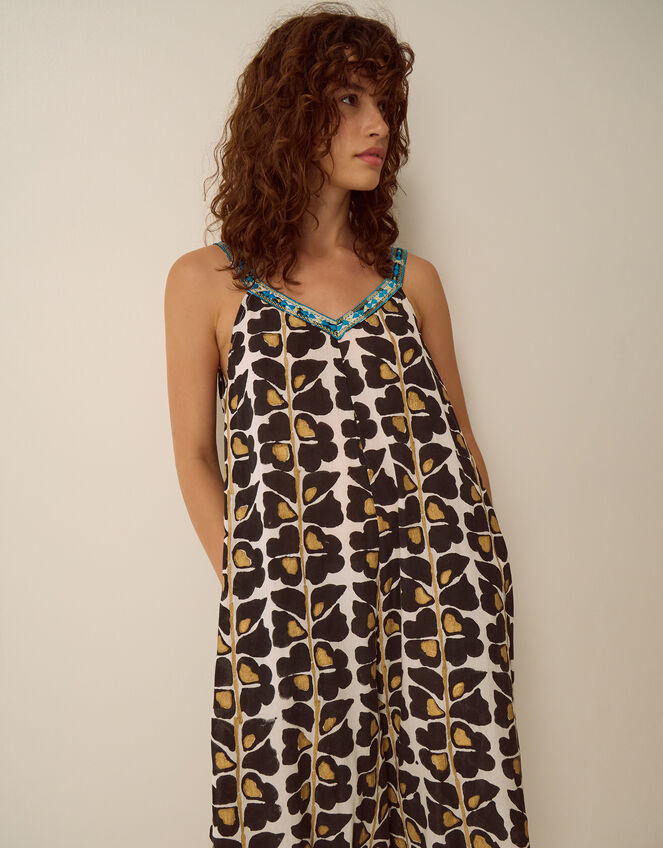 Leila Woodblock Print Culotte Jumpsuit Black
