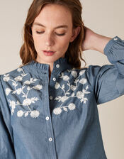 Floral Embroidery Top in Pure Cotton, Blue (BLUE), large