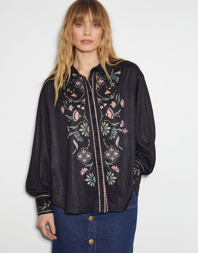 Sabrina Ornate Floral Print Shirt, Black (BLACK), large