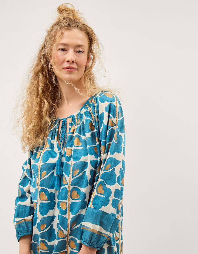 Leila Print Midi Beach Dress, Teal (TEAL), large