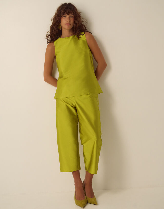 Tansy Sleeveless Taffeta Top, Green (LIME), large