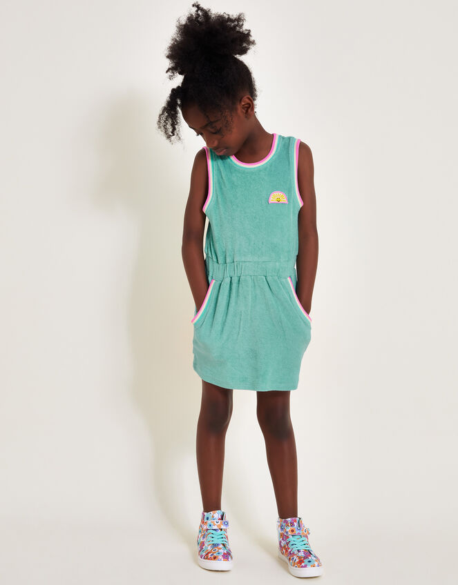 Sporty Towelling Dress, Green (GREEN), large