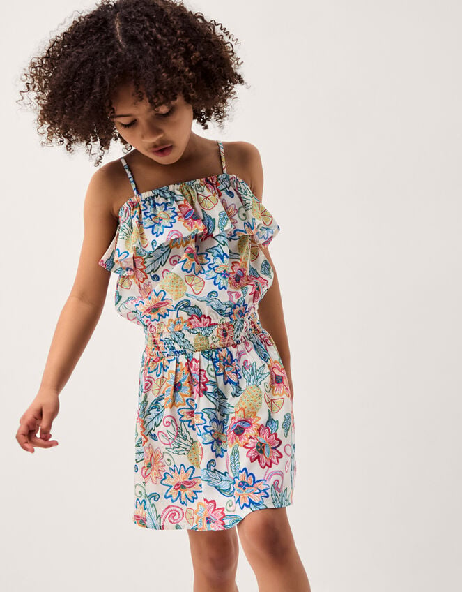Tropical Floral Bardot Top & Skirt Set, Ivory (IVORY), large