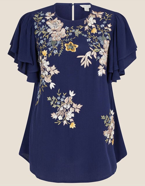 Floral Embroidered Top, Blue (NAVY), large