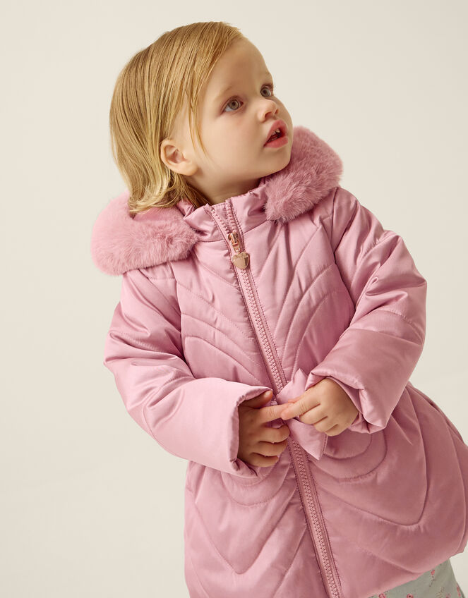 Faux Fur Belted Bow Coat, Pink (PINK), large