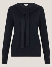 Nila Neck Tie Jumper, Blue (NAVY), large