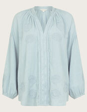 Tanvi Embroidered Long Sleeve Blouse, Blue (PALE BLUE), large