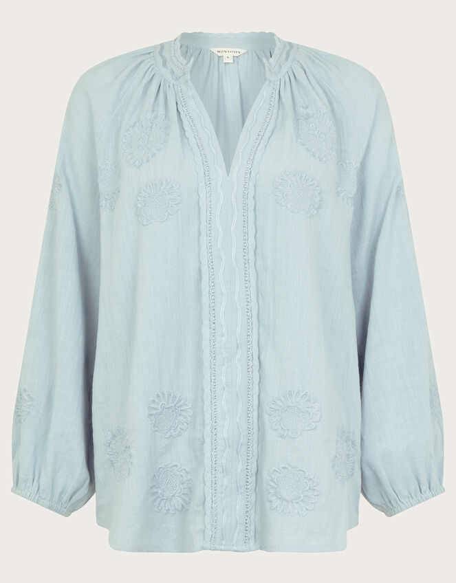 Tanvi Embroidered Long Sleeve Blouse, Blue (PALE BLUE), large