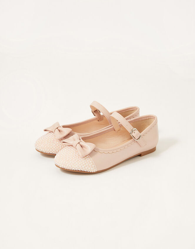 Shimmer Toe Bow Ballerina Flats, Pink (PINK), large