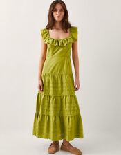 Lucy Broderie Frill Midi Dress, Green (GREEN), large