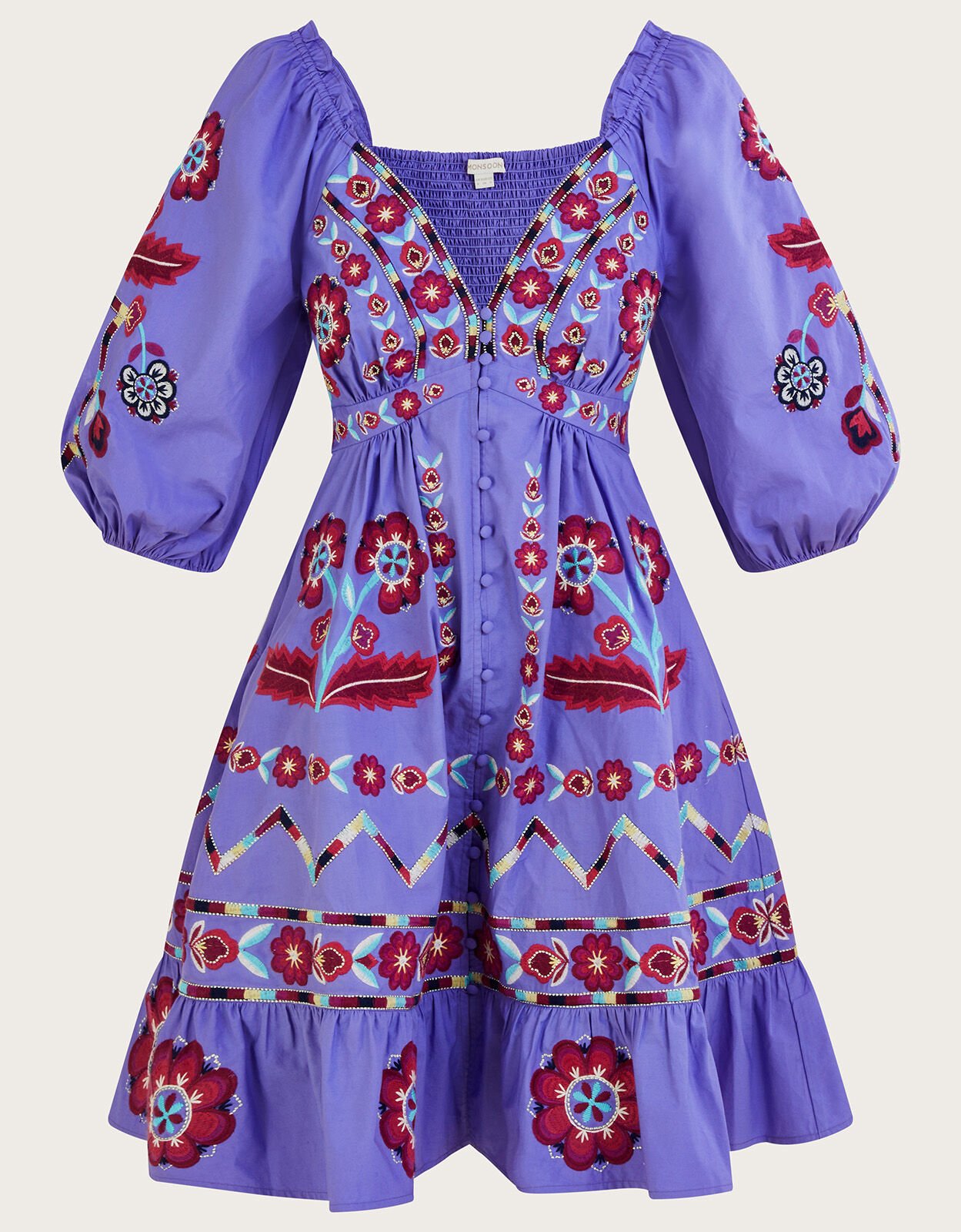 Serena Embroidered Knee Length Dress Purple