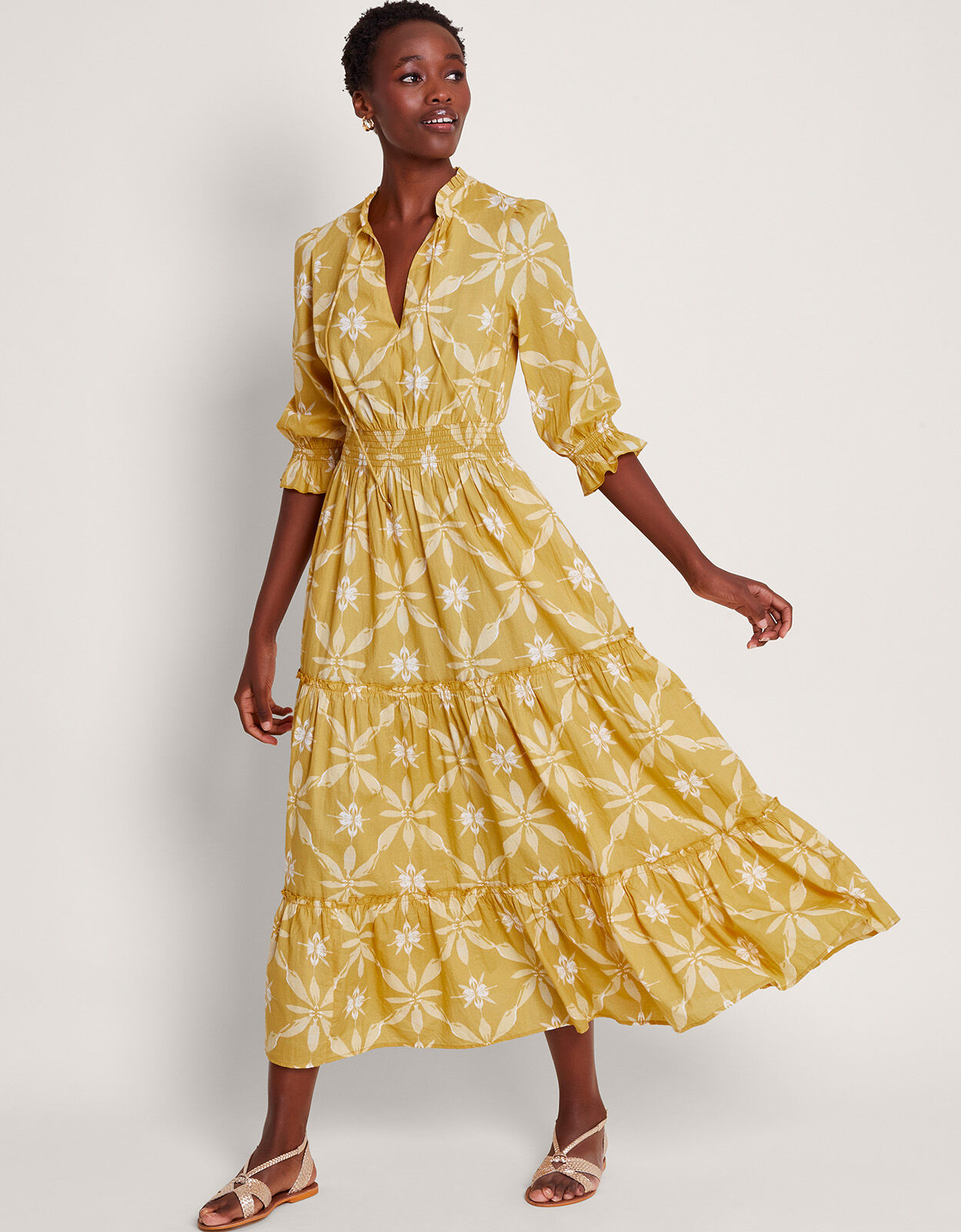 La Galeria Elefante Print Dress Yellow