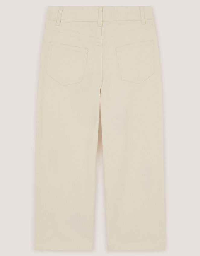Sequin Floral Embroidered Wide Leg Jeans Ivory