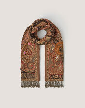 Ingrid Embroidered Paisley Print Scarf, , large