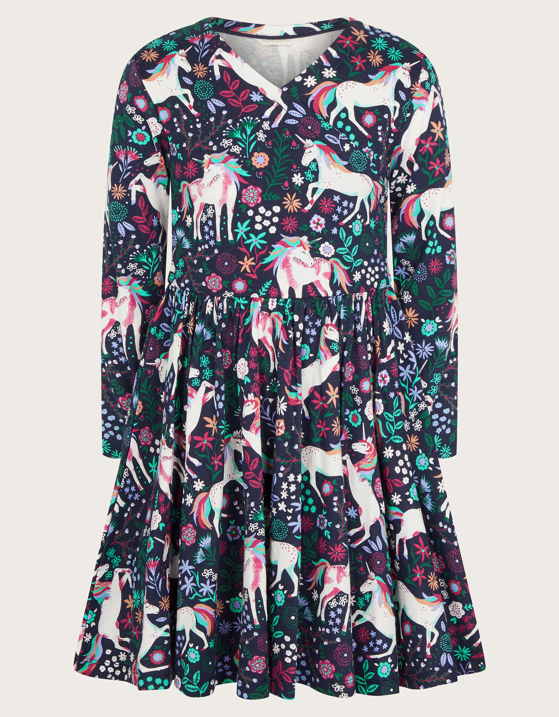 Long Sleeve Unicorn Print Dress Blue | Girls' Dresses | Monsoon UK.