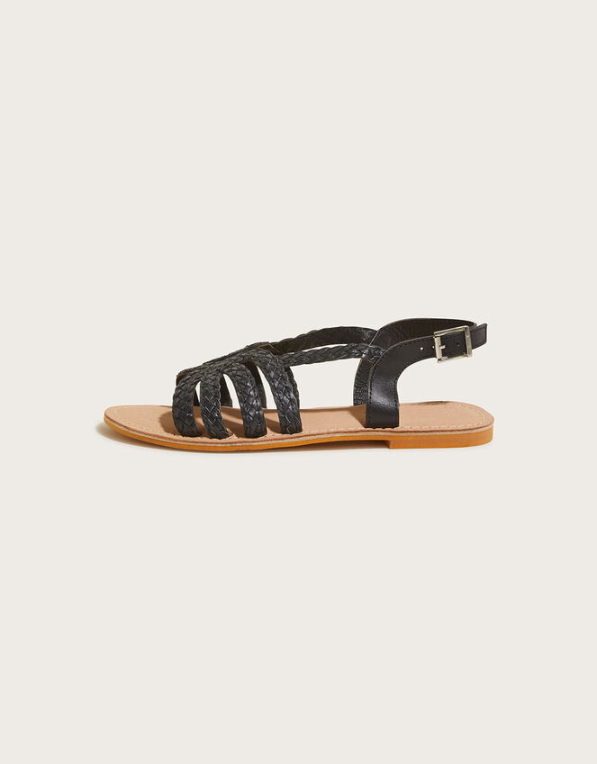 Plaited Leather Sandals, Black (BLACK), large
