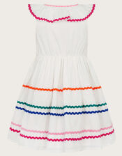 Sleeveless Collared Ric Rac Dress, White (WHITE), large