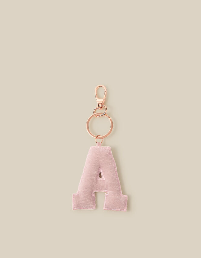 Embellished Velvet Initial Bag Charm, Pink (PINK), large