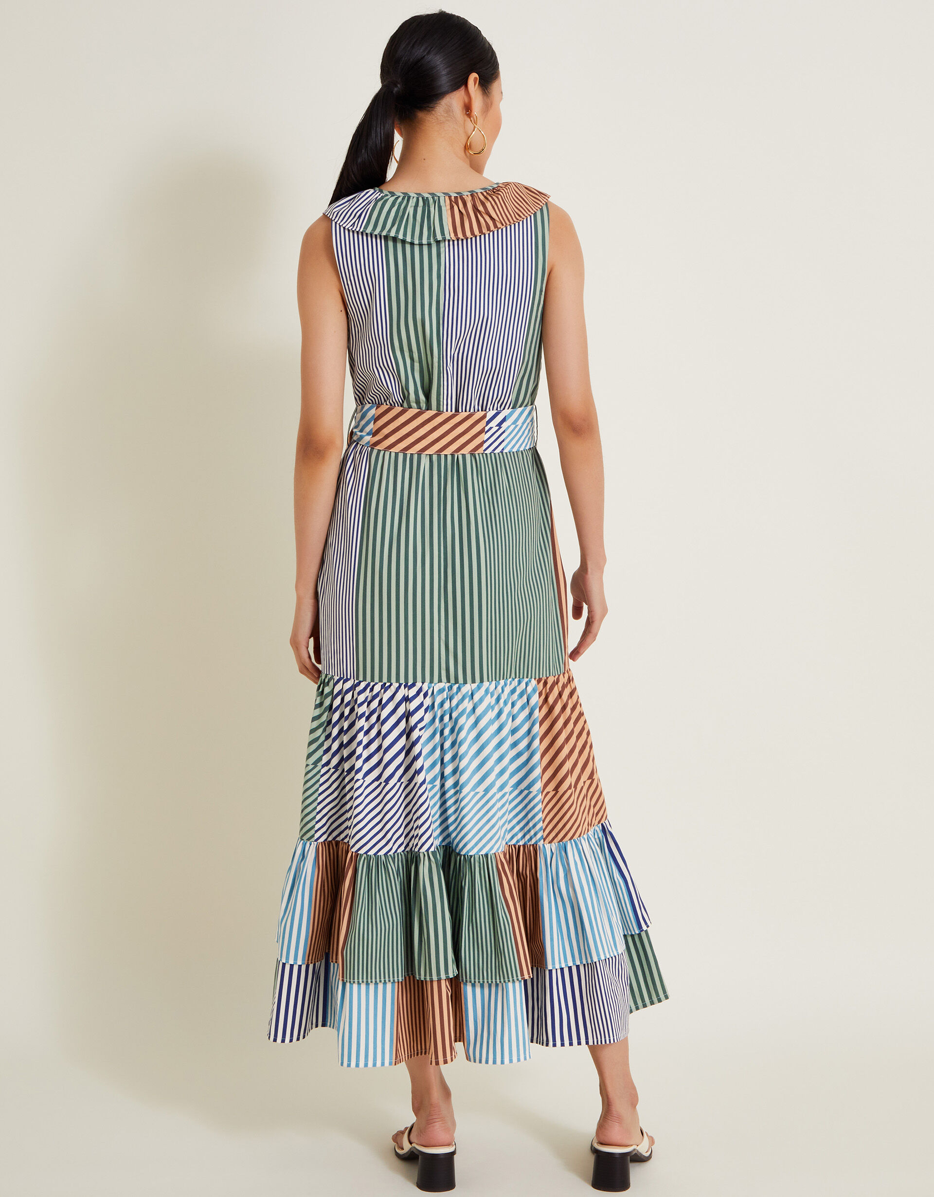 Carrie Stripe Ruffle Dress Blue