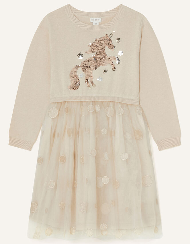 2-in-1 Unicorn Knit Dress, Cream (CREAM), large