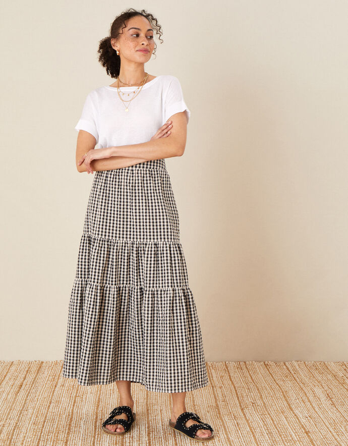Gingham Tiered Skirt Natural Skirts Monsoon UK.