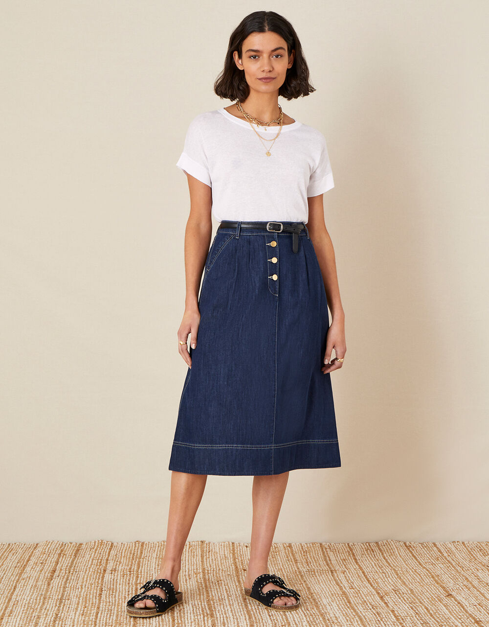 Denim Midi Skirt in Organic Cotton Blue Denim Monsoon UK.