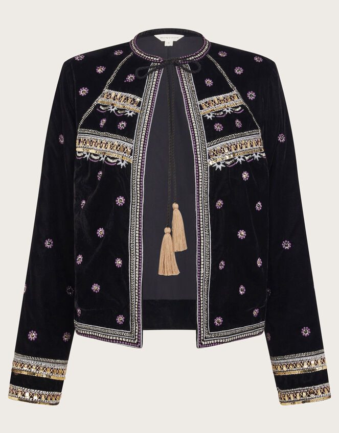 Vera Embellished Velvet Jacket, Black (BLACK), large