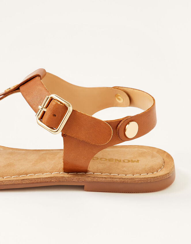 Layla Leather Toe-Post Sandals, Tan (TAN), large