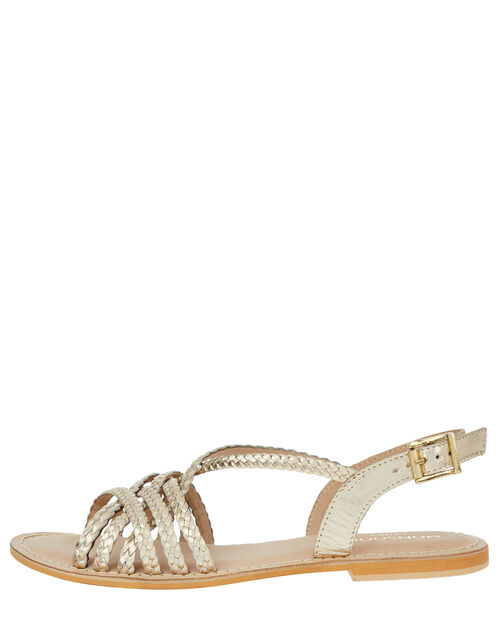 Primrose Plaited Strap Leather Sandals Gold Shoes Monsoon Uk