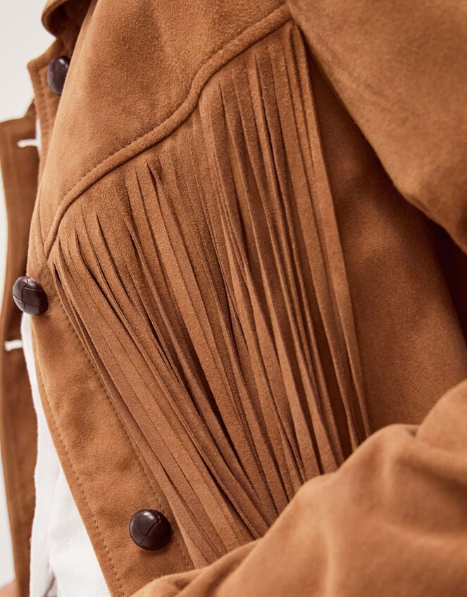 Lily Fringe Suede Jacket, Tan (TAN), large