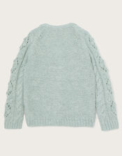 Cable Knit V-Neck Cardigan, Green (GREEN), large
