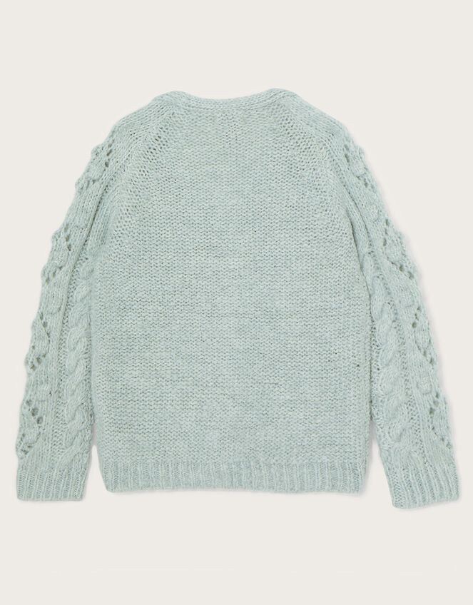 Cable Knit V-Neck Cardigan, Green (GREEN), large