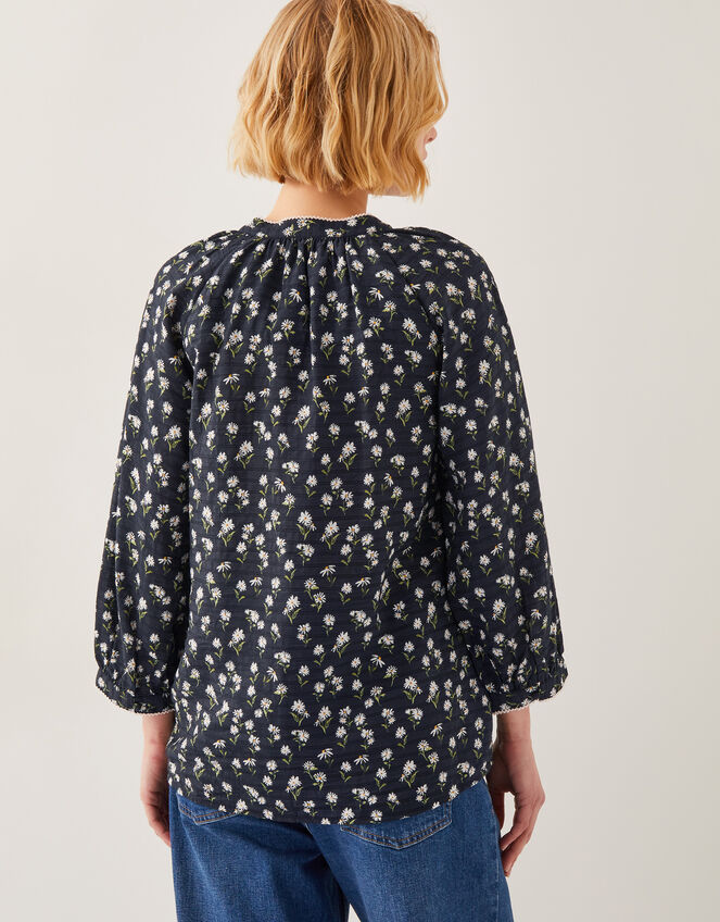 Orielle Pintuck Floral Blouse, Black (BLACK), large