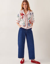 Delphi Floral Embroidered Cotton Shirt, White (WHITE), large