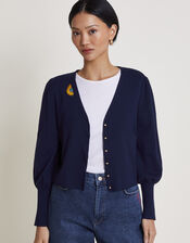 Ellie Upcycled Embroidered Cardigan, Blue (NAVY), large