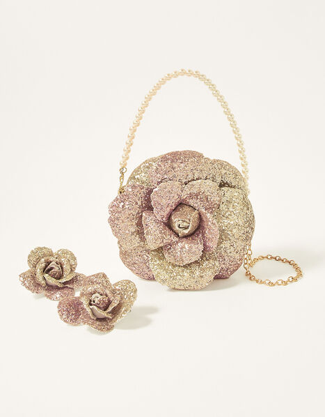 Ombre Flower Bag and Hair Clip Set, , large