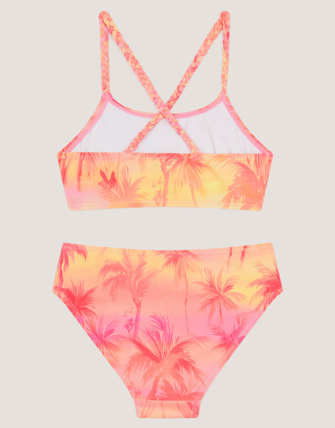 Palm Print Braided Bikini Set, Orange (ORANGE), large