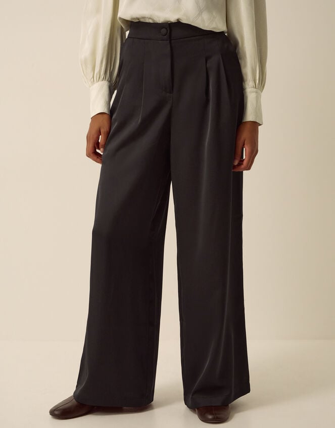 Maisie Satin Wide Leg Trousers, Black (BLACK), large