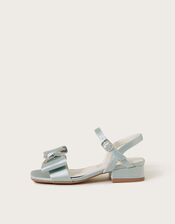 Diamante Bow Satin Sandals, Green (GREEN), large