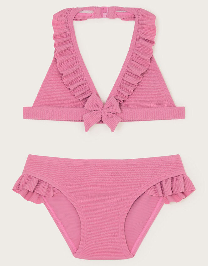 Seersucker Bow Ruffle Bikini Set, Pink (PINK), large