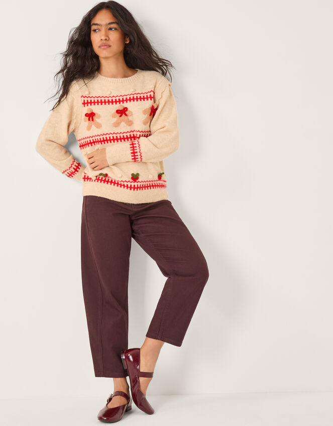 Bess Gingerbread Man Knit Jumper, Ivory (IVORY), large