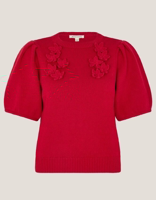 Fee Floral Puff Sleeve Jumper, Red (RED), large