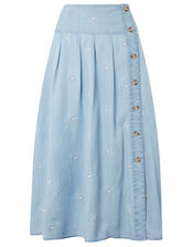 Elsie Floral Embroidered Skirt in LENZING&trade; TENCEL&trade;, Blue (DENIM BLUE), large