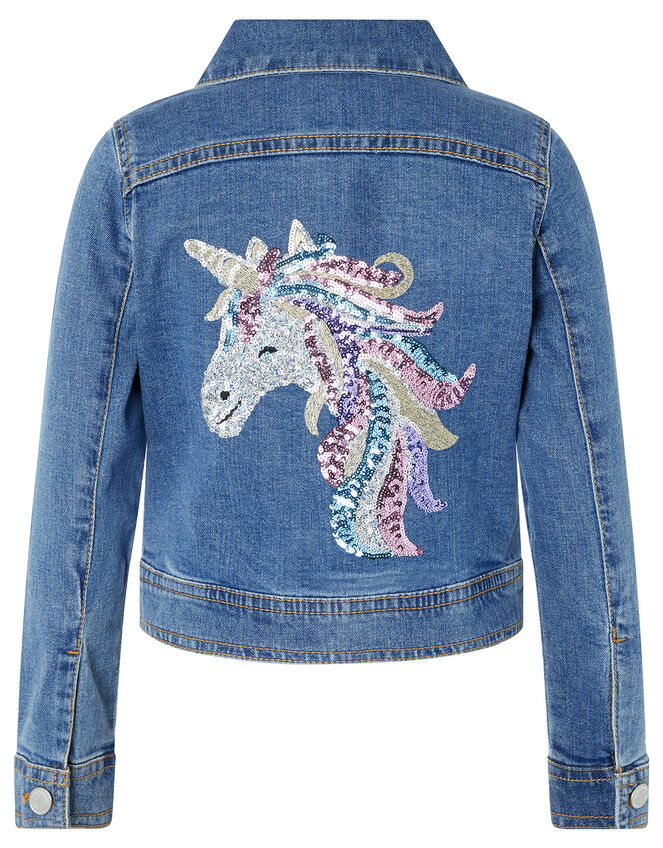 Elouise Sequin Unicorn Denim Jacket, Blue (BLUE), large