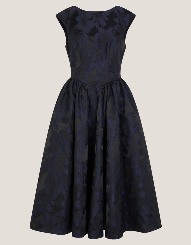 Jayda Sleeveless Floral Jacquard Midi Dress, Blue (NAVY), large